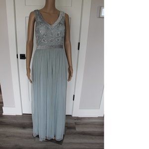 Patra Bugle Beaded Sequin Sweetheart Gown Silver Blue Size 8 NWT